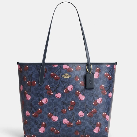 Coach Handbags - Coach Navy Cherry Pattern Tote